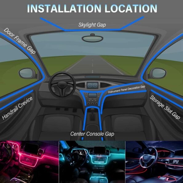 Car Ambient Interior Light App Control Car Fiber Optic Strip Light RGB LED