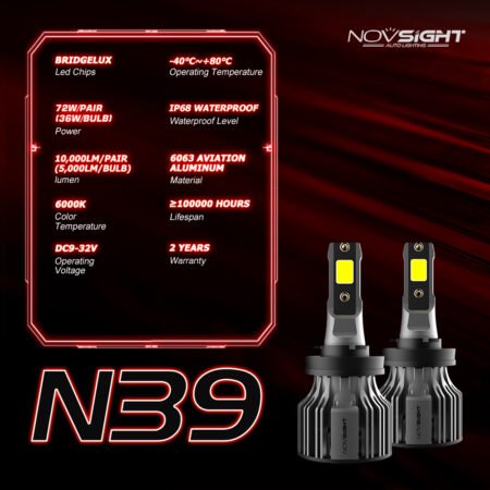 NOVSIGHT Led Car Headlight H1 H3 H4 H7 H11 H8 H9 H13 9005 9006 9007 9003 72W 10000LM 6000K